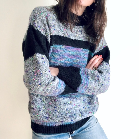 Vintage confetti color block sweater - Picture 4 of 12
